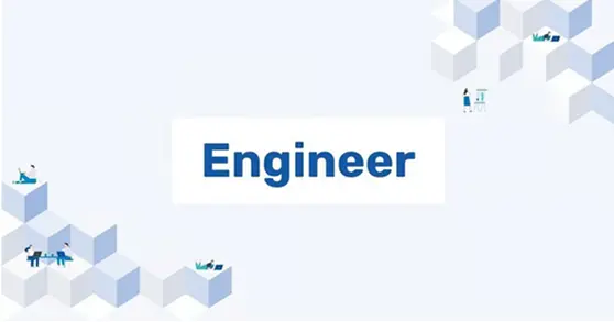 エンジニア向けサービスを表現したイラスト。薄いブルーの幾何学模様を背景に「Engineer」の文字が浮かぶデザイン